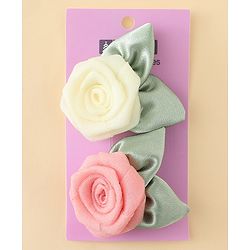 Pine Kids Hair Clips With Floral Applique Pack of 2 - Cream & Pink