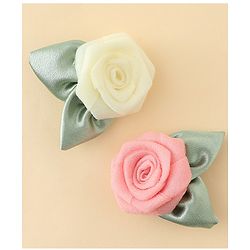 Pine Kids Hair Clips With Floral Applique Pack of 2 - Cream & Pink