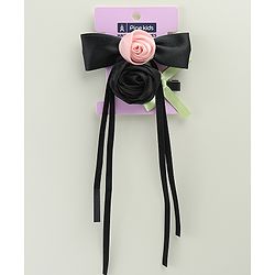 Pine Kids Hair Clip & Rubber Band Set With Floral Applique - Pink & Black