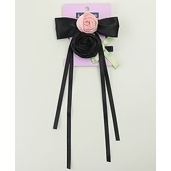 Pine Kids Hair Clip & Rubber Band Set With Floral Applique - Pink & Black