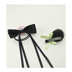 Pine Kids Hair Clip & Rubber Band Set With Floral Applique - Pink & Black