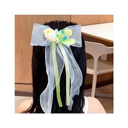 Pine Kids Bow & Butterfly Clip With Floral Applique  - Blue