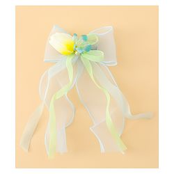 Pine Kids Bow & Butterfly Clip With Floral Applique  - Blue