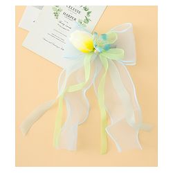 Pine Kids Bow & Butterfly Clip With Floral Applique  - Blue