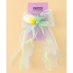 Pine Kids Bow & Butterfly Clip With Floral Applique  - Blue