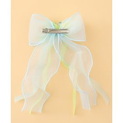 Pine Kids Bow & Butterfly Clip With Floral Applique  - Blue