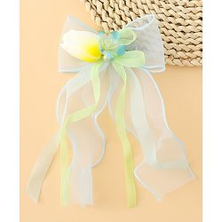 Pine Kids Bow & Butterfly Clip With Floral Applique  - Blue