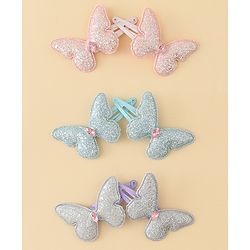 Pine Kids Free Size Snap Clips with Butterfly Applique Pack Of 6 - Light Blue Pink & Purple