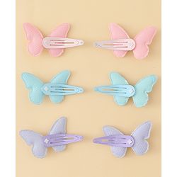 Pine Kids Free Size Snap Clips with Butterfly Applique Pack Of 6 - Light Blue Pink & Purple