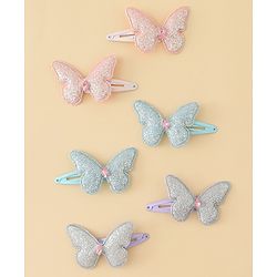 Pine Kids Free Size Snap Clips with Butterfly Applique Pack Of 6 - Light Blue Pink & Purple