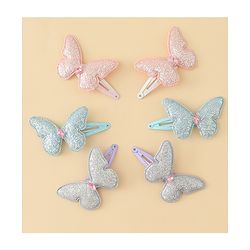 Pine Kids Free Size Snap Clips with Butterfly Applique Pack Of 6 - Light Blue Pink & Purple