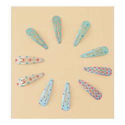 Pine Kids Hearts  & Floral  Printed Snap Clips Pack Of 10 - Light Blue Sea Green & Beige