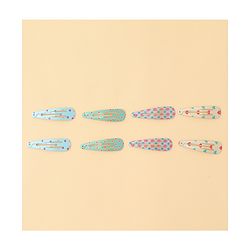 Pine Kids Hearts  & Floral  Printed Snap Clips Pack Of 10 - Light Blue Sea Green & Beige