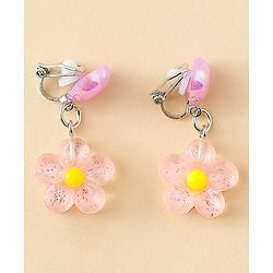 Pine Kids Earrings with Flower Design - Pink
