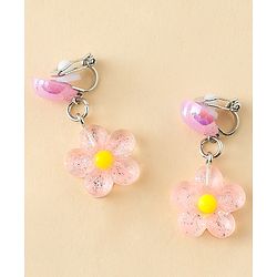 Pine Kids Earrings with Flower Design - Pink