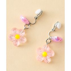 Pine Kids Earrings with Flower Design - Pink