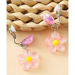 Pine Kids Earrings with Flower Design - Pink