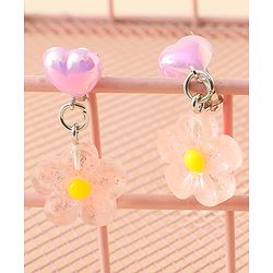 Pine Kids Earrings with Flower Design - Pink