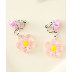Pine Kids Earrings with Flower Design - Pink