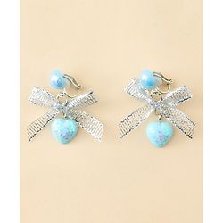 Pine Kids Earrings with Bow & Hearts Design - Blue