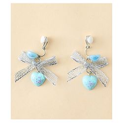 Pine Kids Earrings with Bow & Hearts Design - Blue