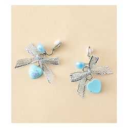 Pine Kids Earrings with Bow & Hearts Design - Blue
