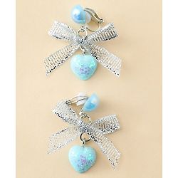 Pine Kids Earrings with Bow & Hearts Design - Blue