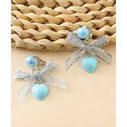 Pine Kids Earrings with Bow & Hearts Design - Blue