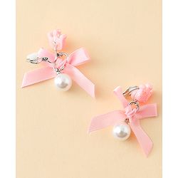 Pine Kids Earrings with Bow  Design - Pink