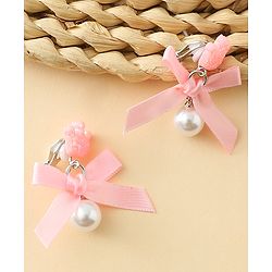 Pine Kids Earrings with Bow  Design - Pink