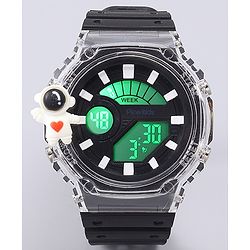 Pine Kids Free Size Digital Watch with Astronaut Applique - Black