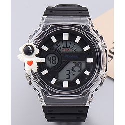 Pine Kids Free Size Digital Watch with Astronaut Applique - Black