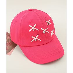 Pine Kids Cotton Baseball Cap With Bow Applique Fuchsia - Diameter 17 cm