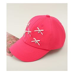 Pine Kids Cotton Baseball Cap With Bow Applique Fuchsia - Diameter 17 cm