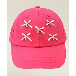 Pine Kids Cotton Baseball Cap With Bow Applique Fuchsia - Diameter 17 cm