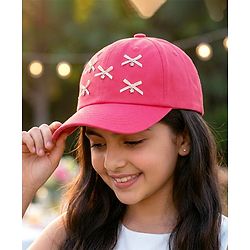 Pine Kids Cotton Baseball Cap With Bow Applique Fuchsia - Diameter 17 cm