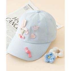 Pine Kids Cotton Baseball Cap With Heart & Star Applique Light Blue - Diameter 17 cm