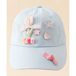 Pine Kids Cotton Baseball Cap With Heart & Star Applique Light Blue - Diameter 17 cm