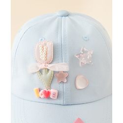 Pine Kids Cotton Baseball Cap With Heart & Star Applique Light Blue - Diameter 17 cm