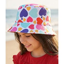 Pine Kids Bucket Hat With Heart Print White - Diameter 17 cm