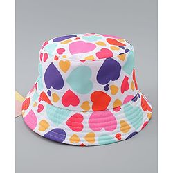 Pine Kids Bucket Hat With Heart Print White - Diameter 17 cm