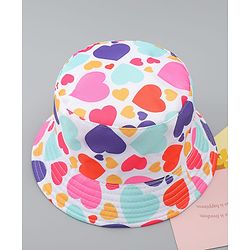 Pine Kids Bucket Hat With Heart Print White - Diameter 17 cm