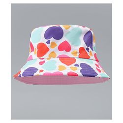 Pine Kids Bucket Hat With Heart Print White - Diameter 17 cm