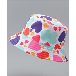 Pine Kids Bucket Hat With Heart Print White - Diameter 17 cm