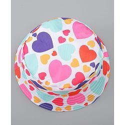Pine Kids Bucket Hat With Heart Print White - Diameter 17 cm