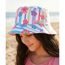Pine Kids Bucket Hat With Floral Print White - Diameter 17 cm