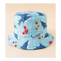 Pine Kids Bucket Hat With Shark Print Light Blue - Diameter 17 cm