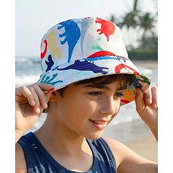 Pine Kids Bucket Hat With Dino Print White - Diameter 17 cm