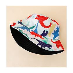 Pine Kids Bucket Hat With Dino Print White - Diameter 17 cm