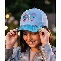 Pine Kids Baseball Cap With Butterfly Sequin Detailing Light Blue - Diameter 17 cm